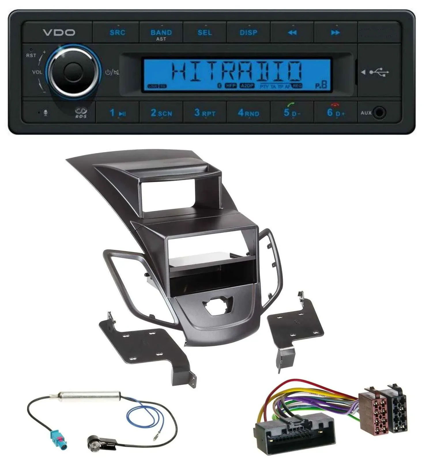 VDO AUX Bluetooth USB MP3 Autoradio für Ford Fiesta 10-17 Display schwarz