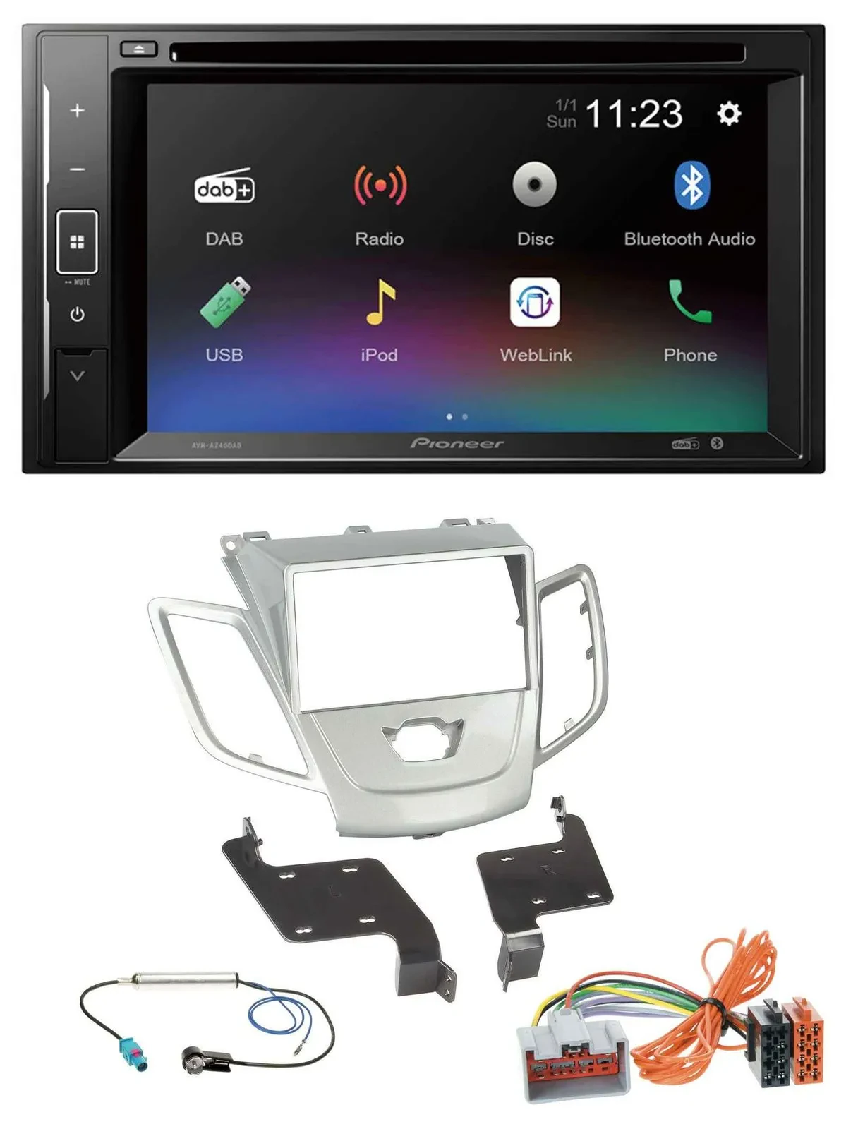 Pioneer Bluetooth MP3 USB 2DIN DAB DVD Autoradio für Ford Fiesta 08-10 silber