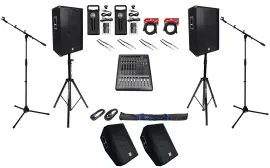 (2) Rockville 15” Speakers+Monitors+Mixer+Mics+Stands+For Church Sound Systems