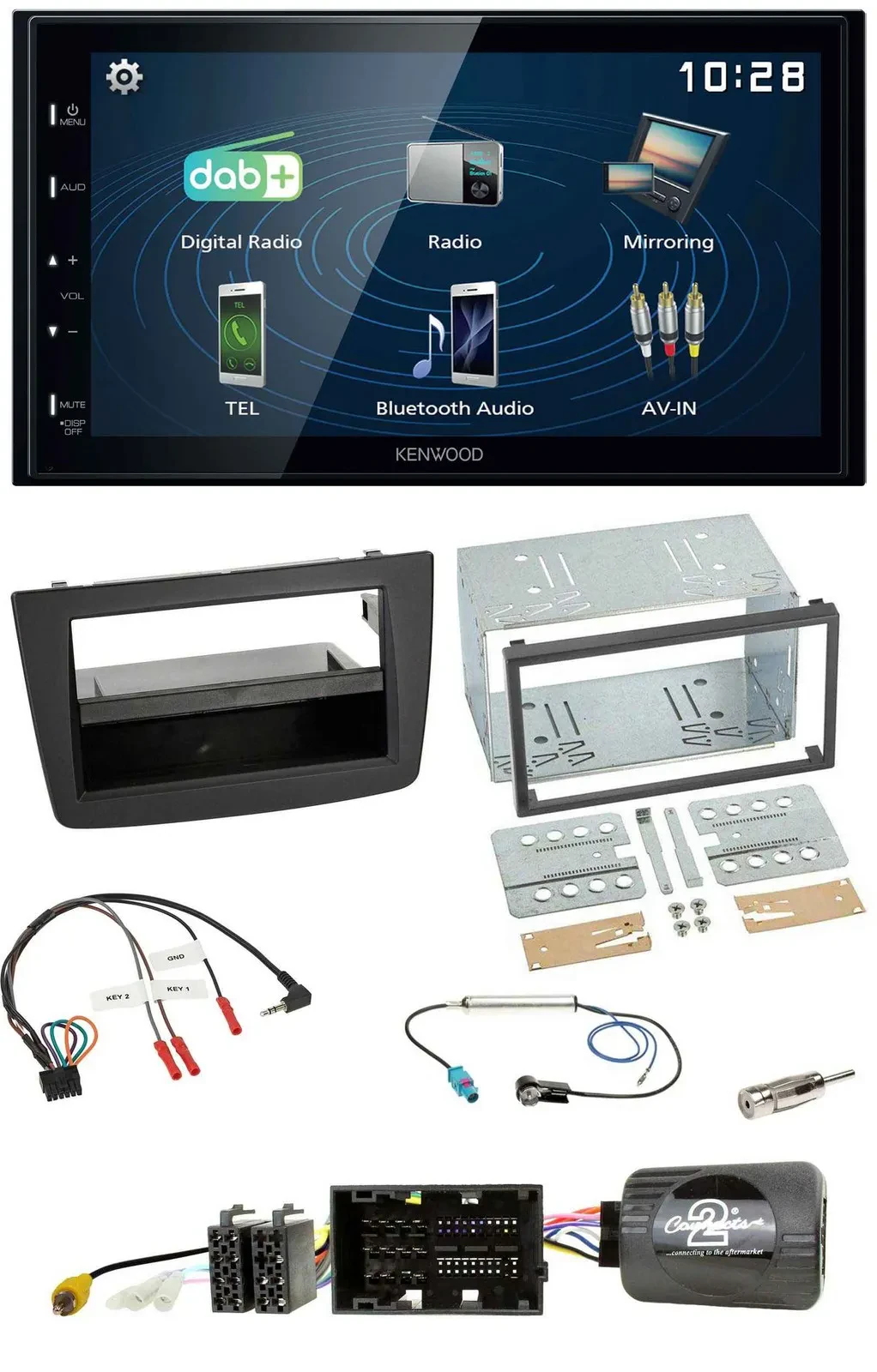 Kenwood 2DIN Bluetooth Lenkrad USB DAB Autoradio für Alfa Mito 14-18 schwarz