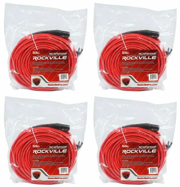 Микрофонный кабель Rockville RCXFM100P-R Red 30.5 м (4 штуки)