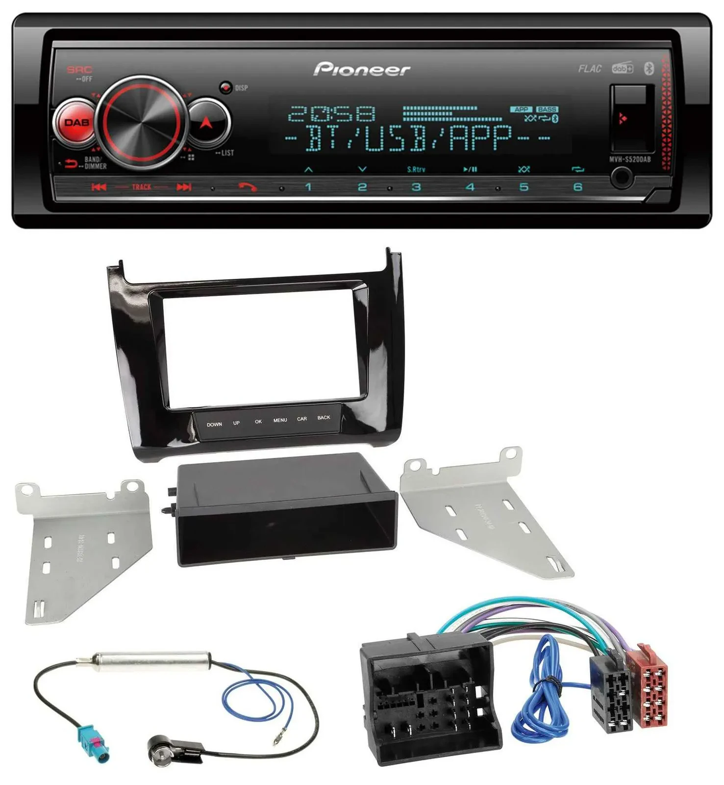 Автомагнитола Pioneer Bluetooth USB MP3 DAB для VW Polo (с 2014) черный глянец