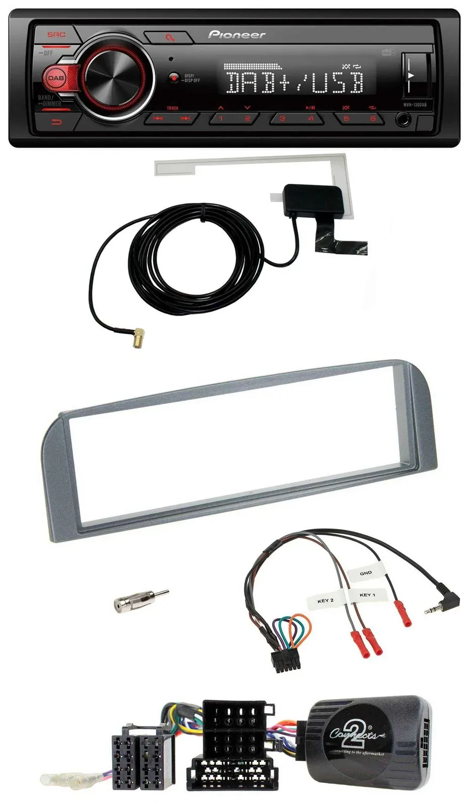 Pioneer 1DIN MP3 DAB USB Lenkrad Autoradio für Alfa 147 GT 2007-2010 anthrazit