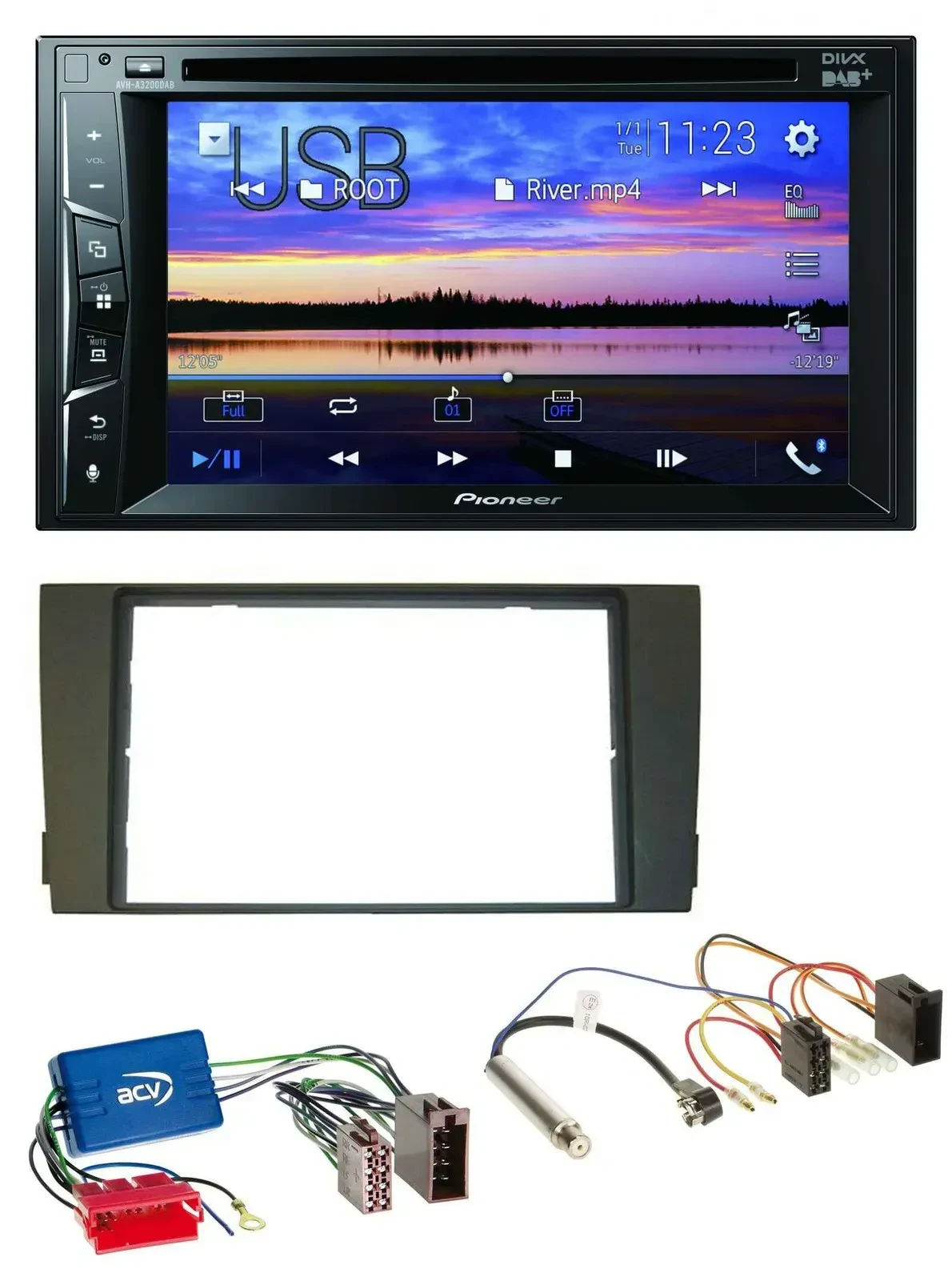 Автомагнитола Pioneer 2DIN Bluetooth USB DVD DAB MP3 для Audi A6 C5 (2001–2005) для активной системы
