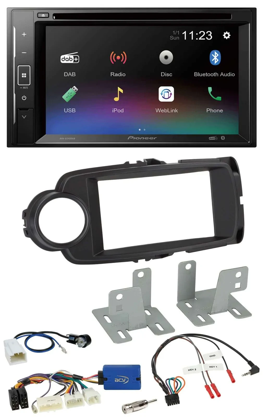 Pioneer Bluetooth Lenkrad USB 2DIN DAB DVD Autoradio für Toyota Yaris ab 2014 sc