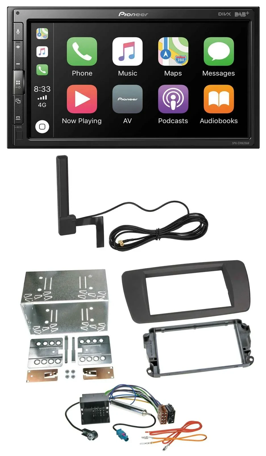 Автомагнитола для Seat Ibiza (с 2008) Pioneer 2DIN, USB, Bluetooth, DAB, MP3, серый