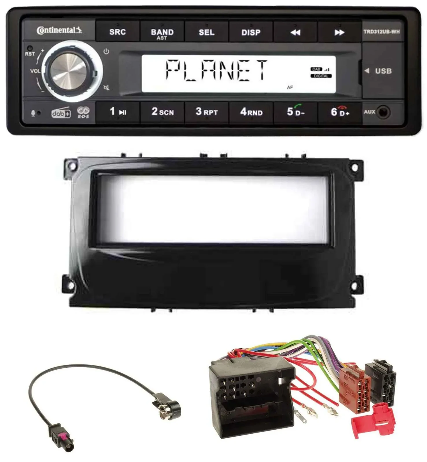 Continental USB 1DIN AUX DAB MP3 Autoradio für Ford Mondeo S-Max 07-14 glänzend