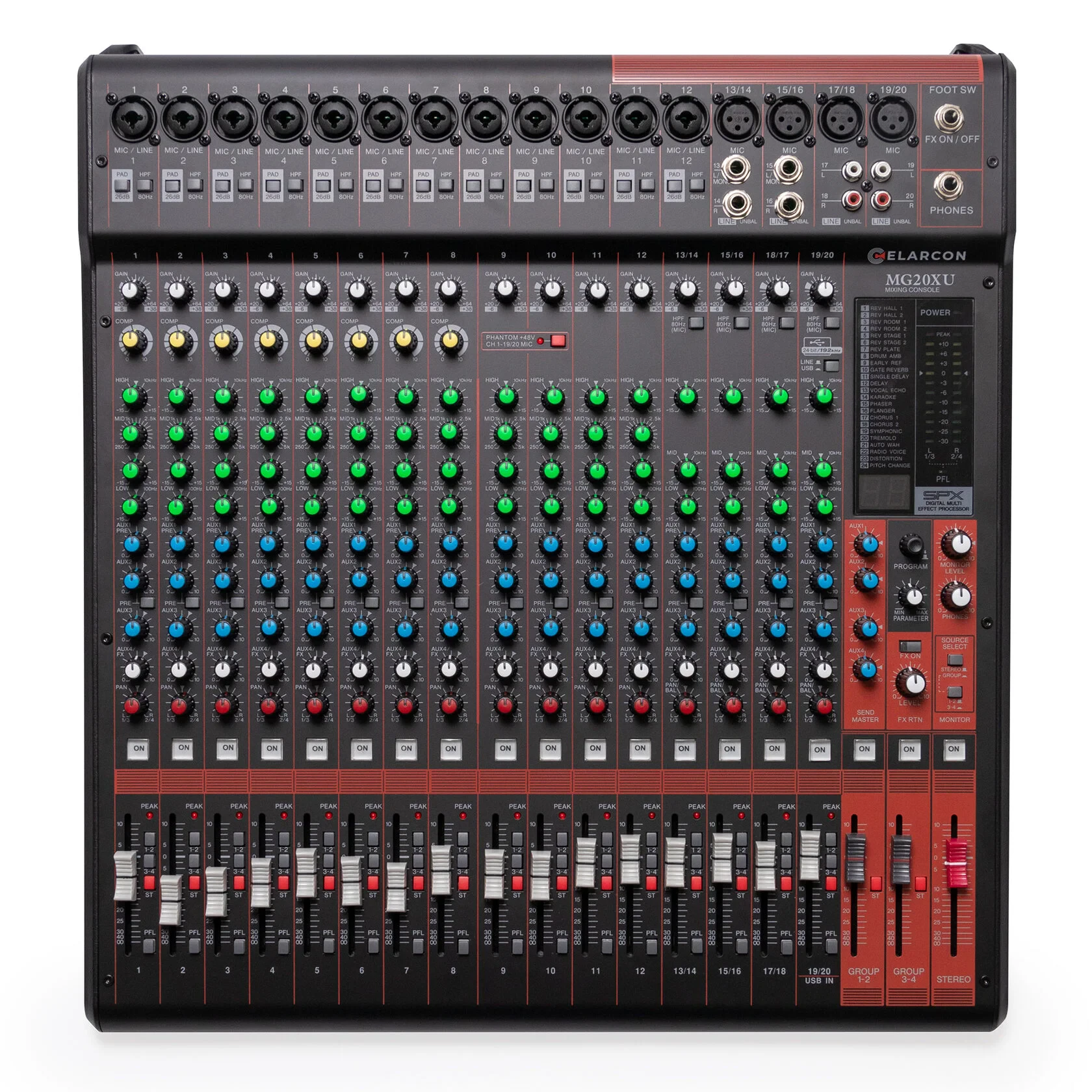 Микшерный пульт ELARCON MG20XU 20‑канальный, 16 микрофонных входов, 20 линейных входов