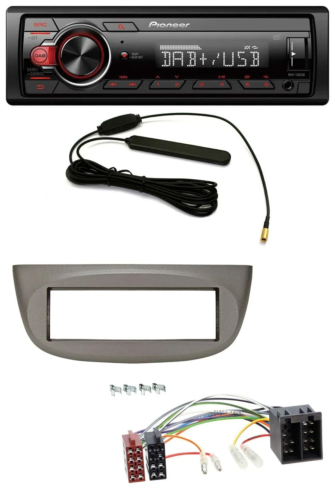 Pioneer MP3 DAB 1DIN AUX USB Autoradio für Renault Twingo 07-12 beige-grau