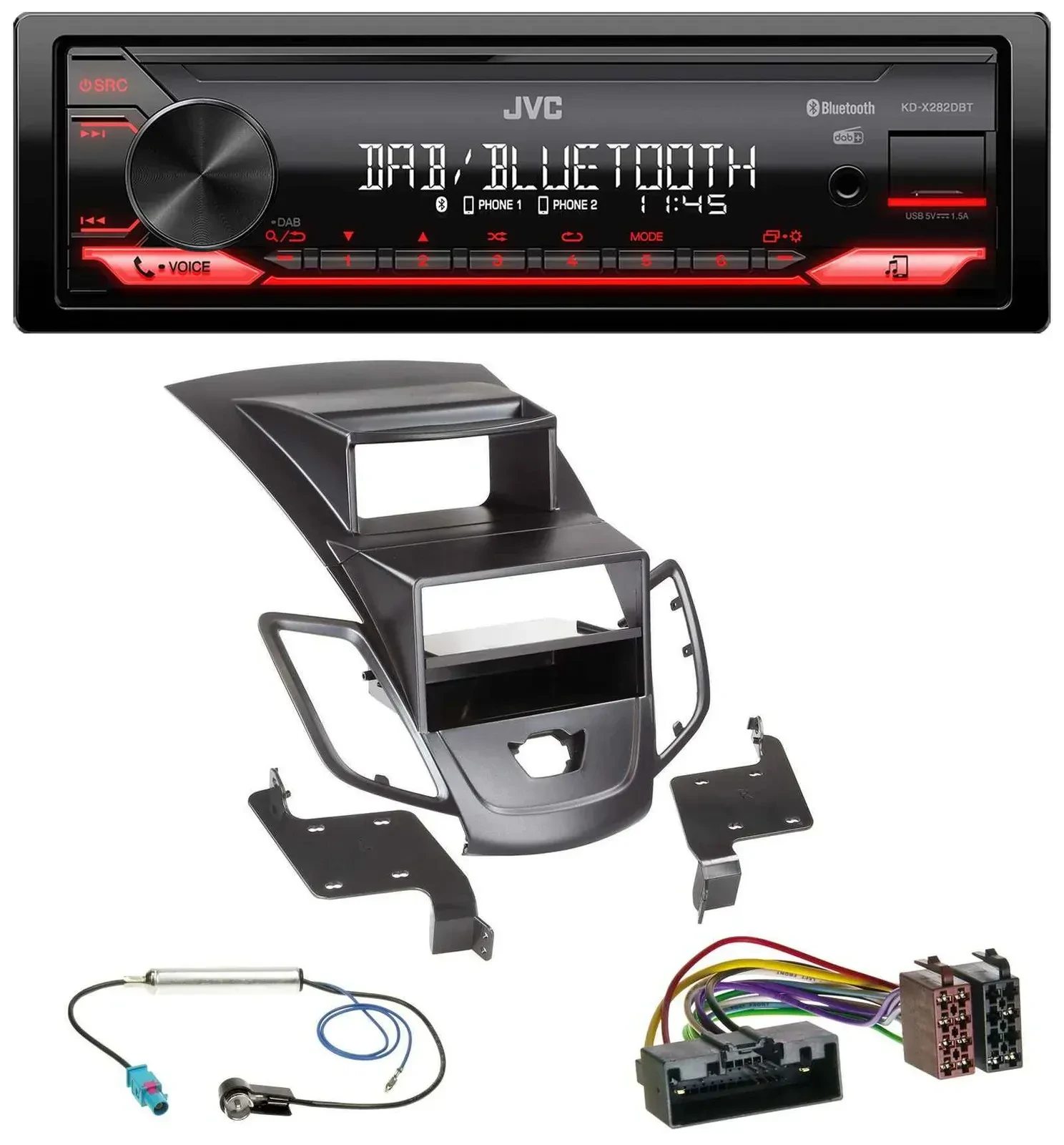 Автомагнитола JVC для Ford Fiesta 2010–2017 Bluetooth, USB, DAB, MP3, черный