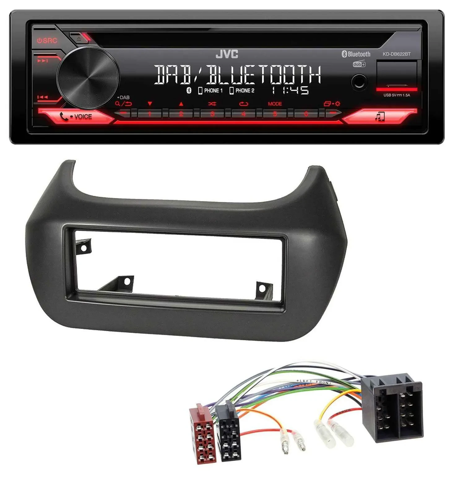 JVC CD DAB USB Bluetooth MP3 Autoradio für Fiat Fiorino Qubo Citroen Nemo Peugeo