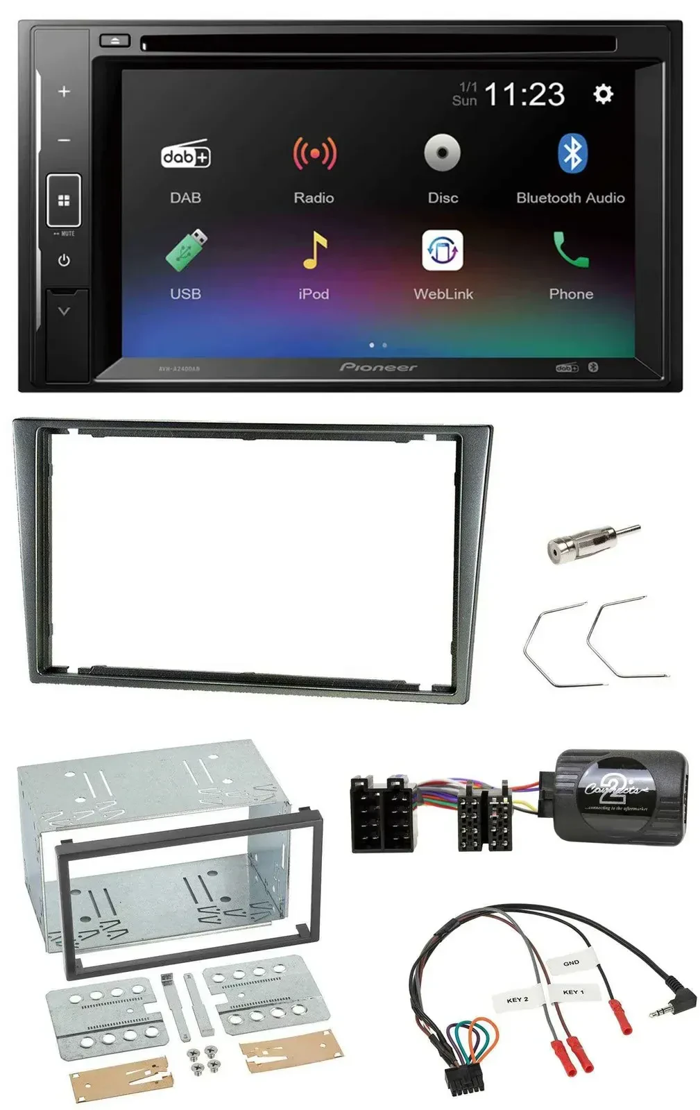 Pioneer Bluetooth Lenkrad USB 2DIN DAB DVD Autoradio für Opel Corsa C 2000-2004