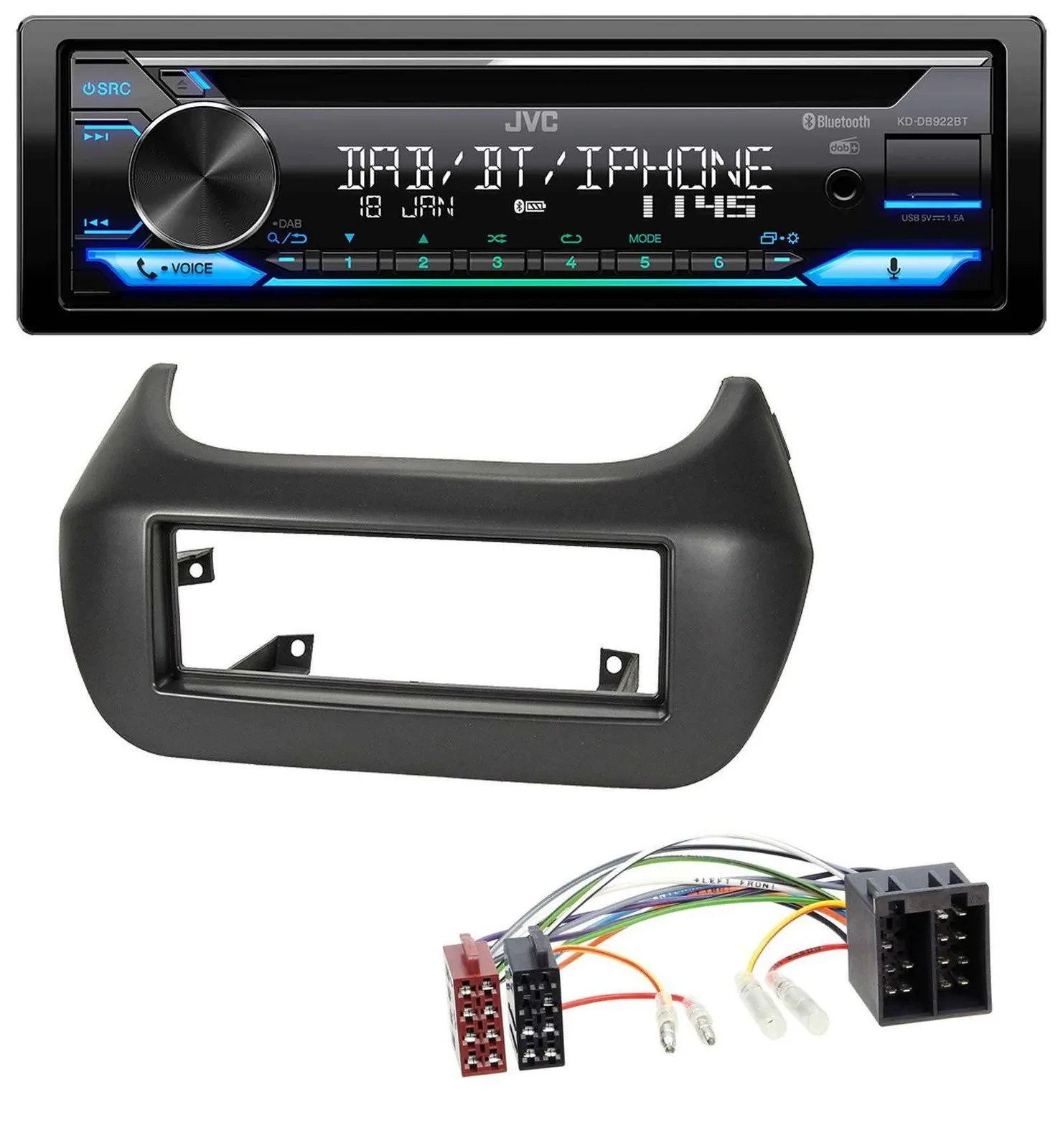 Автомагнитола JVC Bluetooth DAB CD USB для Fiat Fiorino/Qubo, Citroen Nemo, Peugeot