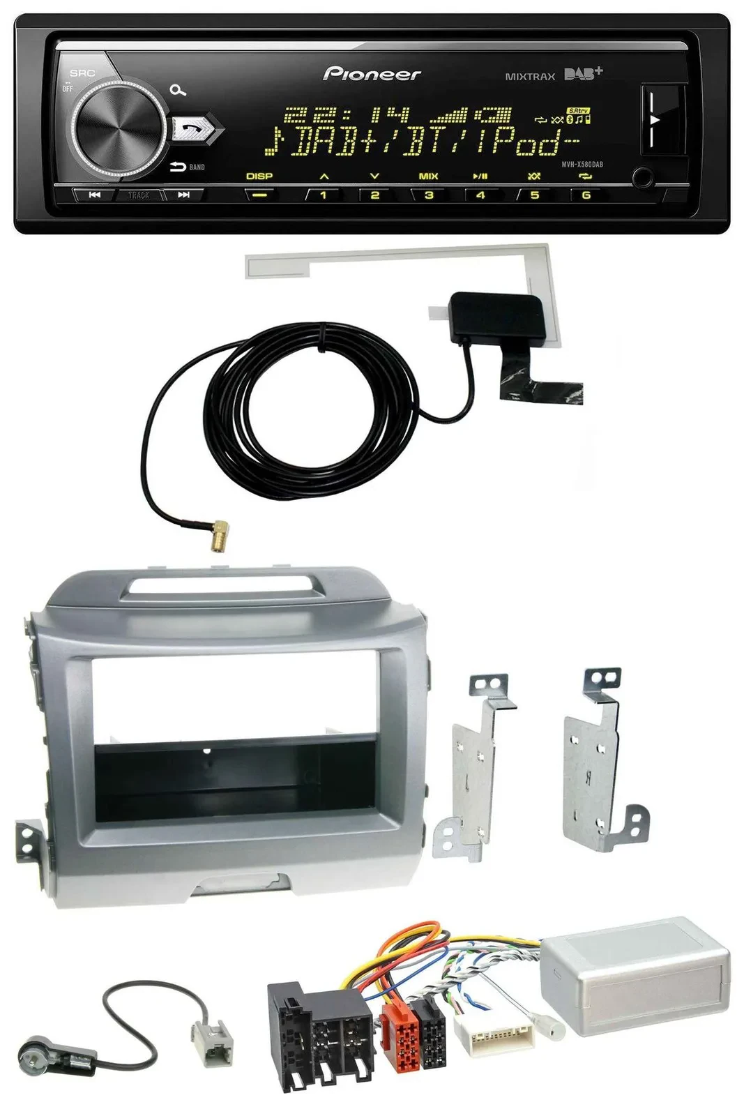 Автомагнитола Pioneer Bluetooth DAB USB, совместима с кнопками на руле, навигация, для Kia Sportage 3 (2010–2015), серебристая