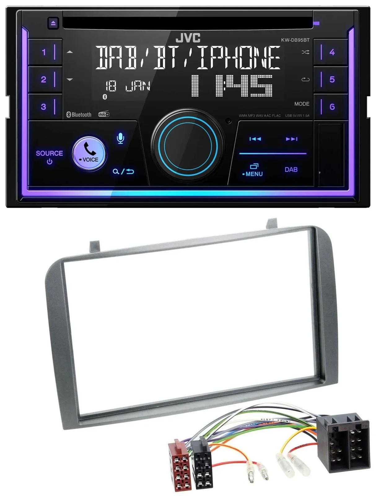 JVC MP3 USB 2DIN DAB Bluetooth CD Autoradio für Alfa Romeo GT 147 00-10 anthrazi