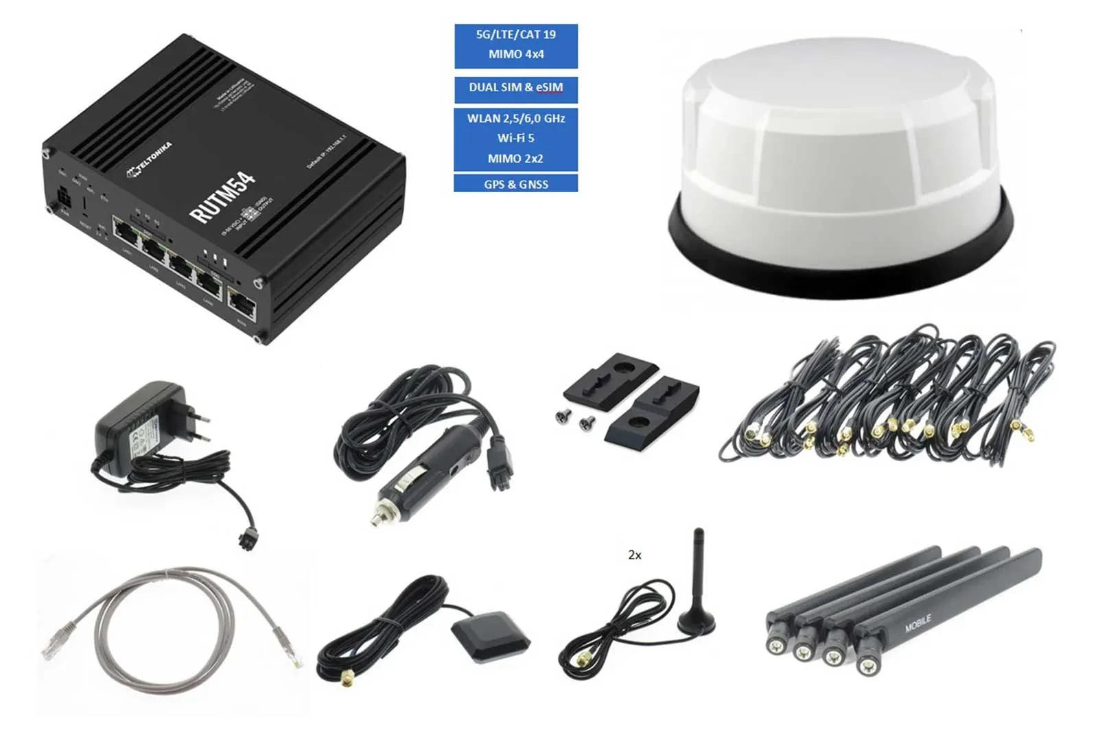 Teltonika 5G LTE WLAN Router RUTM54 ANT530 weiß TEL-RUTM54-530