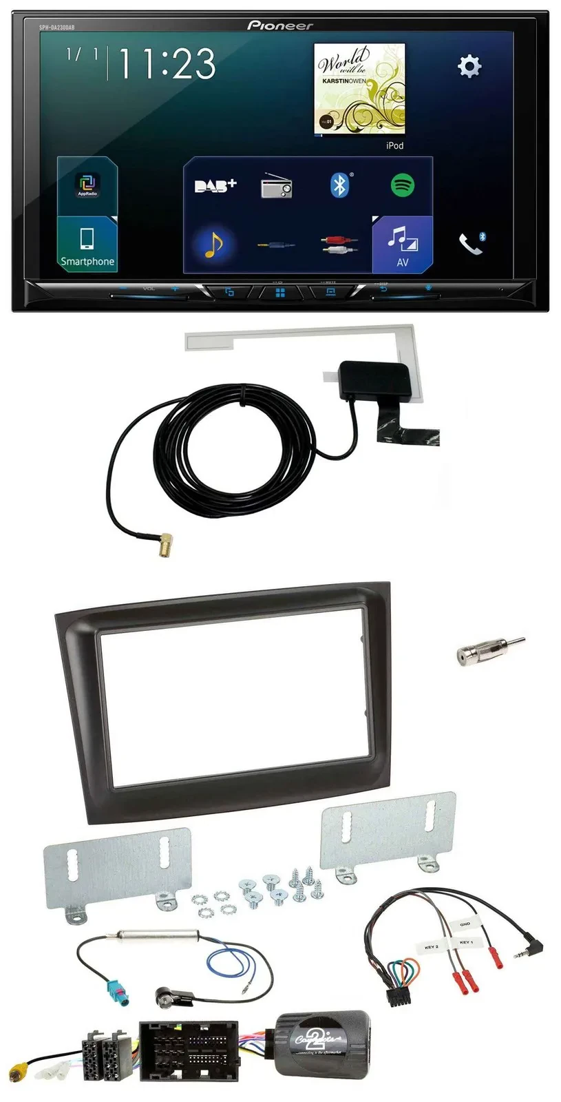 Автомагнитола для Fiat Doblo (с 2015) Pioneer 2-DIN, DAB, USB, Bluetooth, поддержка управления на руле, чёрная