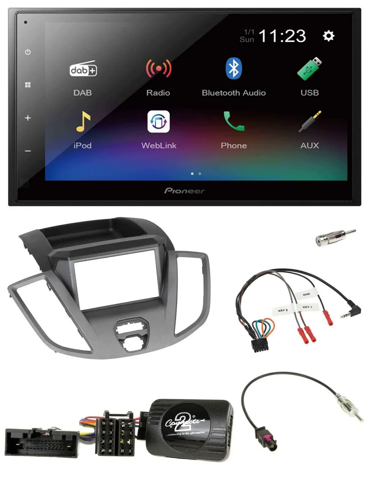 Pioneer USB Bluetooth DAB 2DIN Lenkrad Autoradio für Ford Transit V363 2014-2018