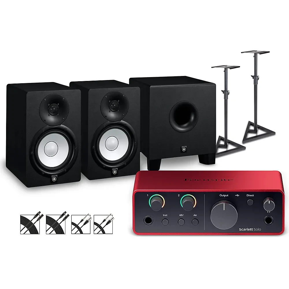 Focusrite Scarlett Solo Gen 4 w/Yamaha HS Studio Monitors/Subwoofer Bundle HS7
