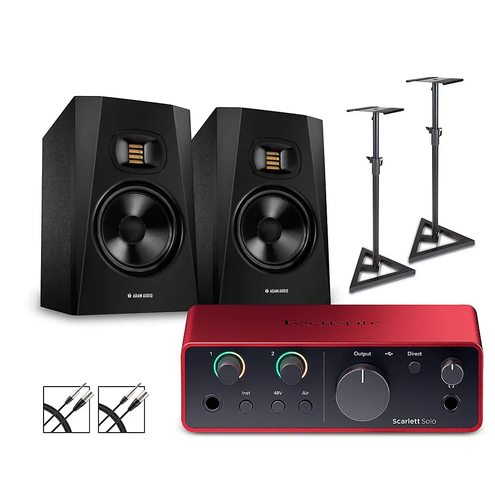 Focusrite Scarlett Solo Gen 4 Adam Audio Monitors (Stands & Cables Included) T7V