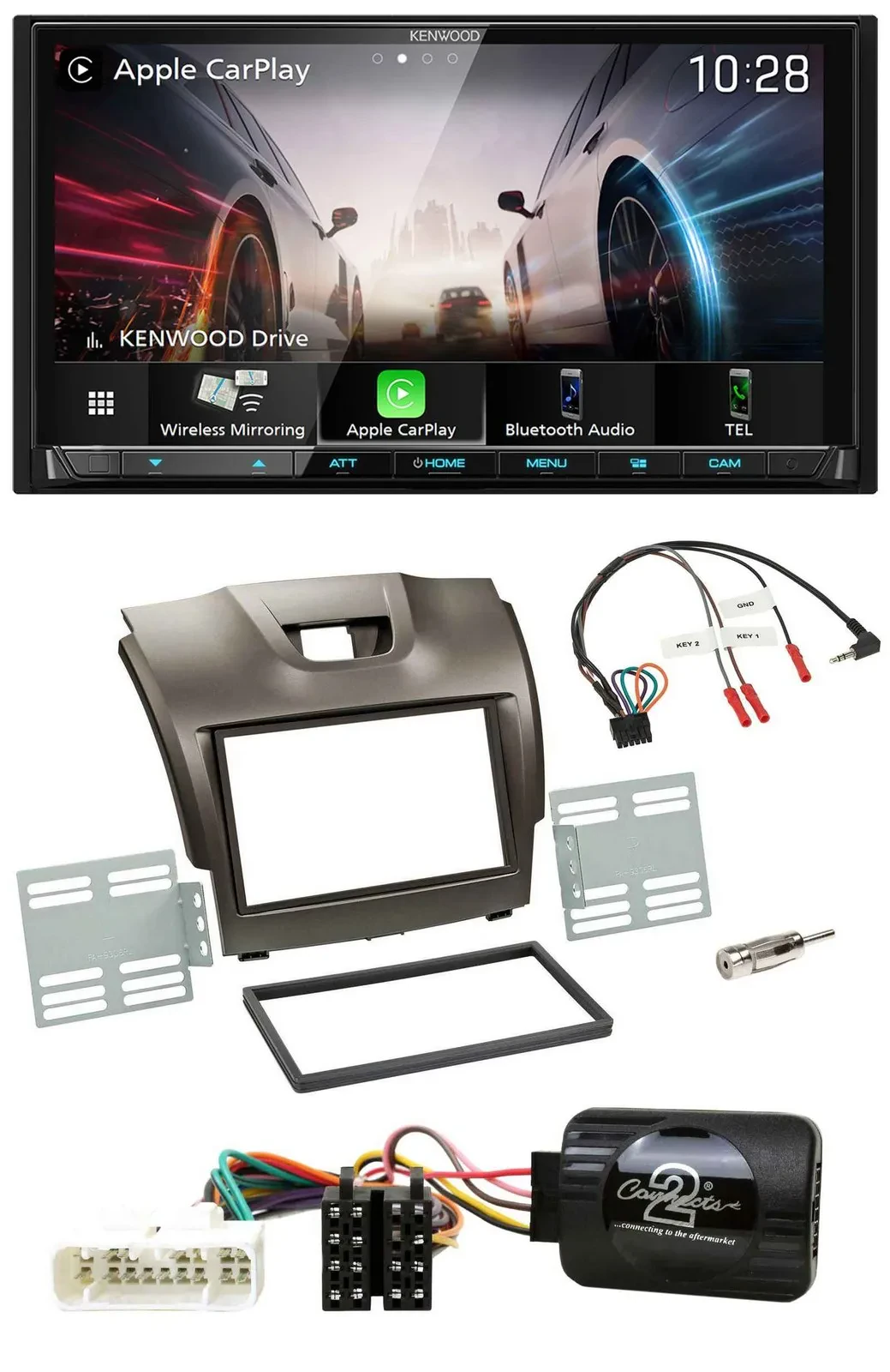 Kenwood Lenkrad 2DIN USB DAB Bluetooth Autoradio für Isuzu D-Max ab 2012 grau