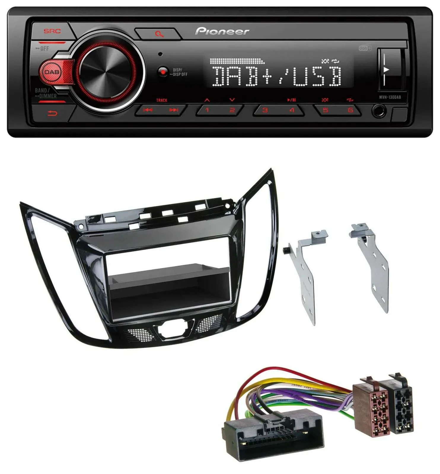 Pioneer MP3 1DIN DAB USB AUX Autoradio für Ford C-Max Kuga Klavierlack schwarz