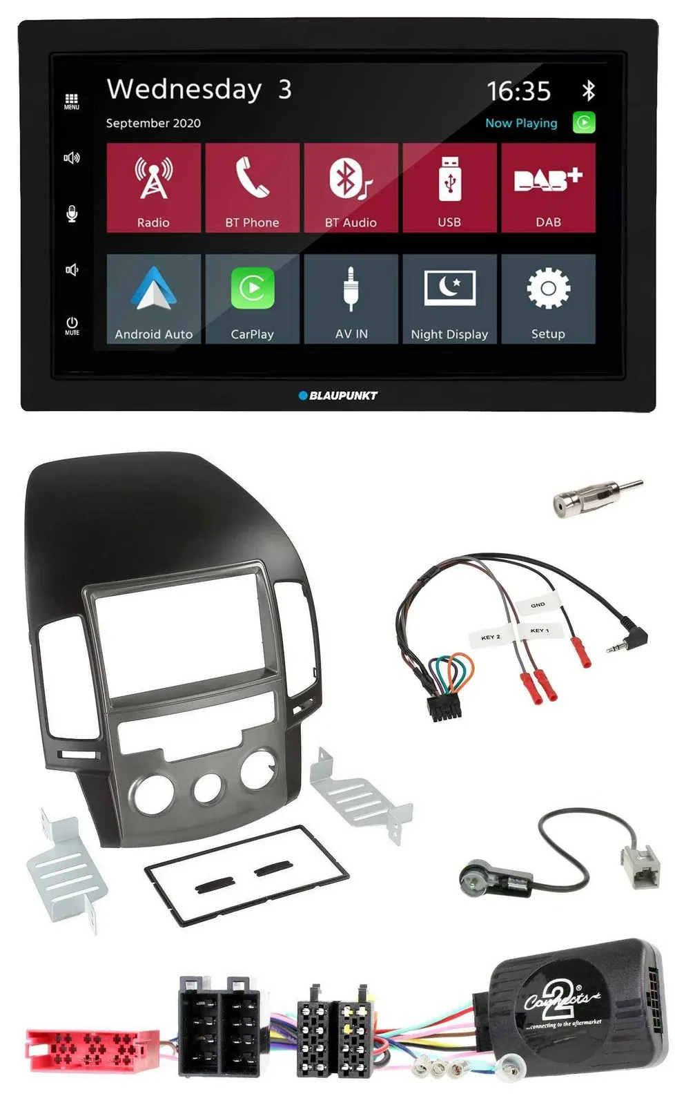 Blaupunkt DAB Bluetooth USB Lenkrad 2DIN Autoradio für Hyundai i30 ab 2009