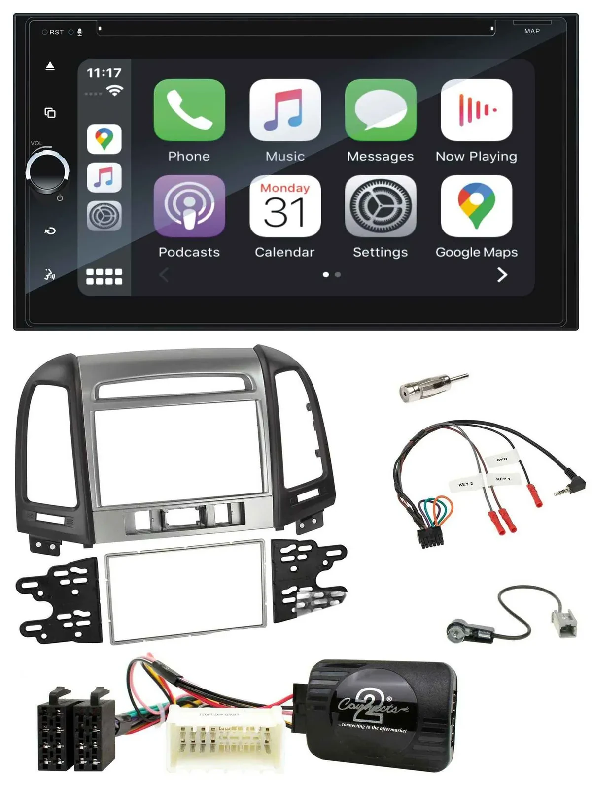 Blaupunkt DAB Lenkrad TMC Bluetooth USB 2DIN Navigation für Hyundai Santa Fe 3 S