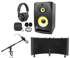 Rockville DPM10B 10" 400 Watt Powered Studio Monitor+Headphones+Mic+Shield+Boom