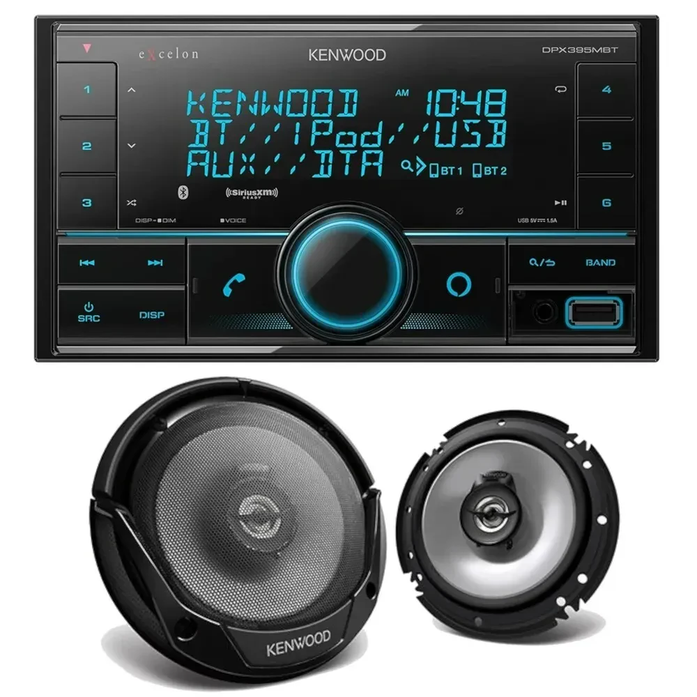 Автомагнитола Kenwood DPX395MBT + KFC-1666S, Double DIN, 6.5" коаксиальные колонки (набор)