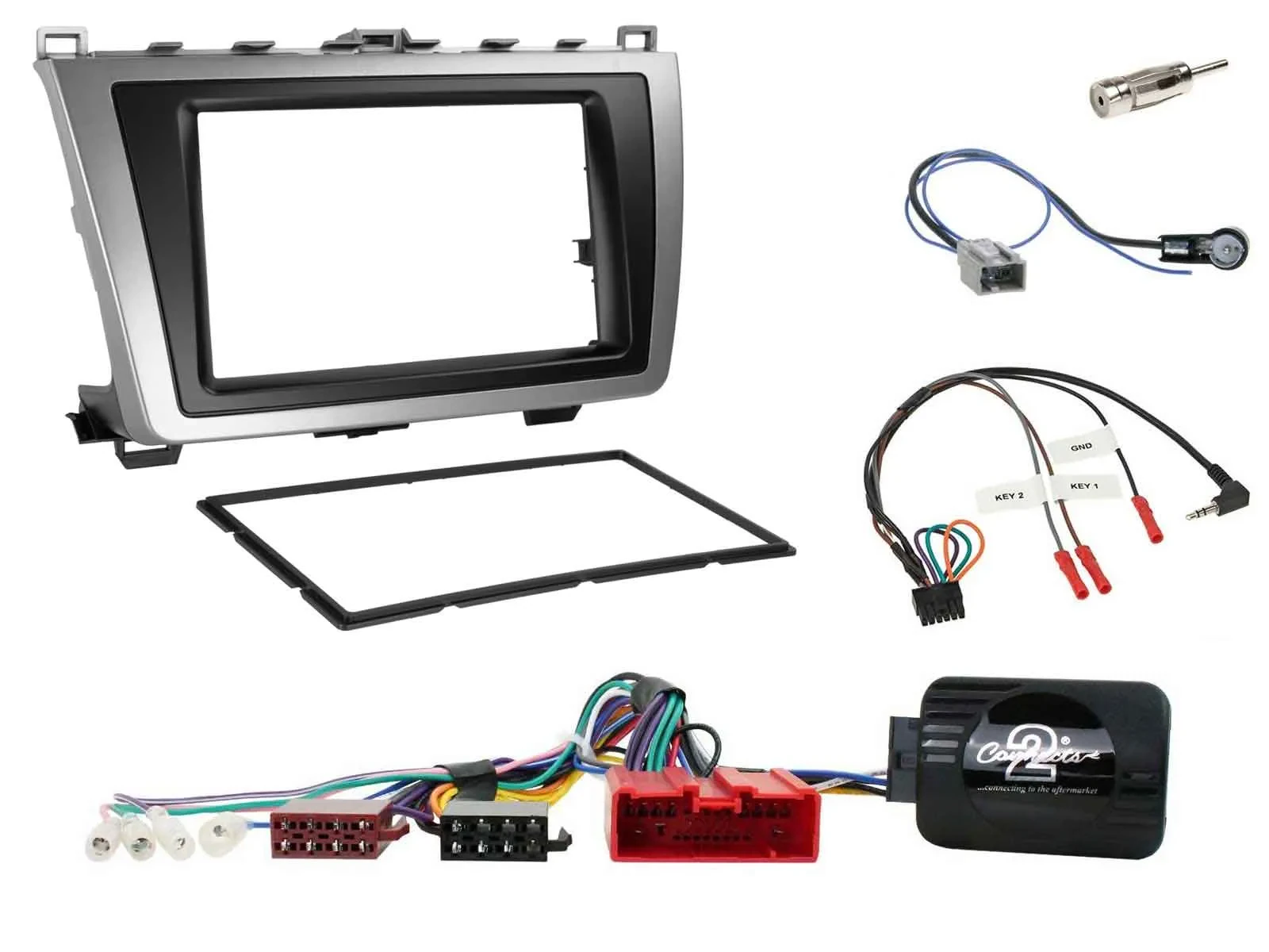 Einbauset Lenkradadapter Doppel DIN Autoradio für Mazda 6 2008-2012 schwarz/silb