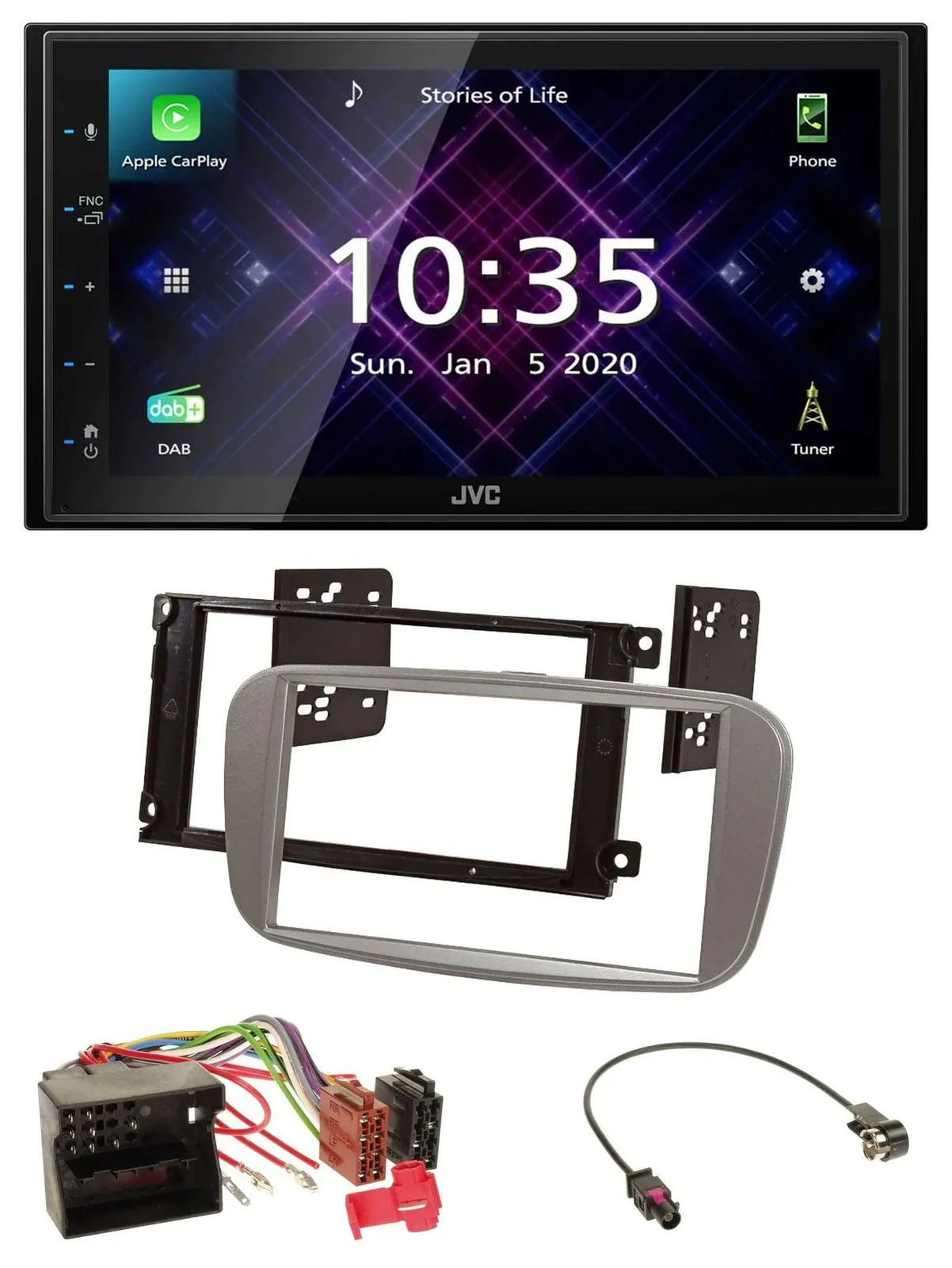 Автомагнитола JVC 2DIN, DAB, MP3, Bluetooth, USB, для Ford Focus/Galaxy/C-Max (с 2007), серебристая