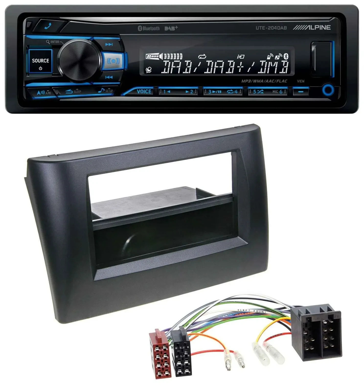 Alpine USB Bluetooth DAB MP3 Autoradio für Fiat Stilo 192 01-08 Ablagefach