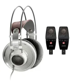 Pair Se Electronics sE4400 All Metal Condenser Microphones+AKG Headphones