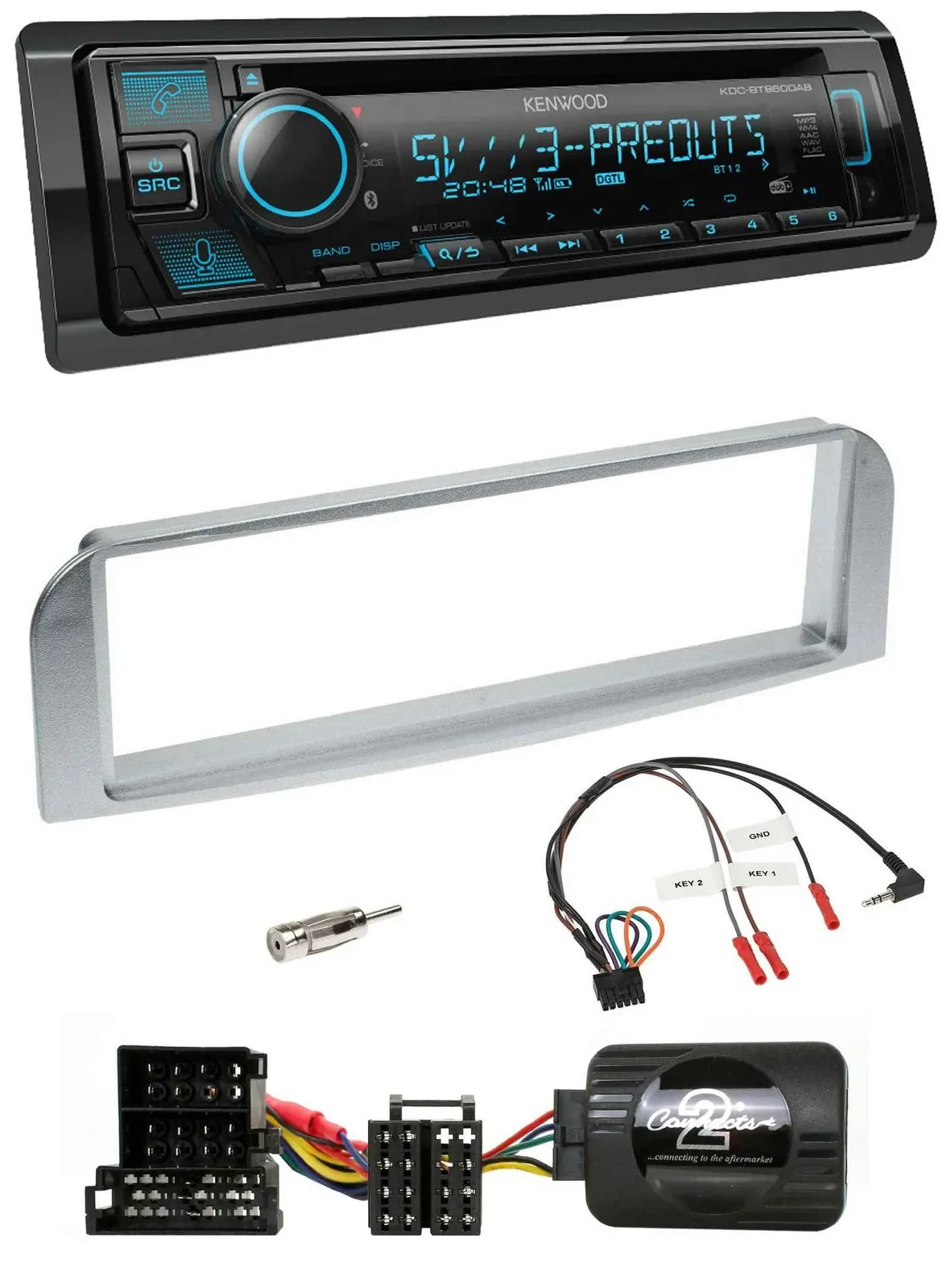 Автомагнитола Kenwood Bluetooth, USB, CD, DAB для Alfa 147/GT, серебристо-серая