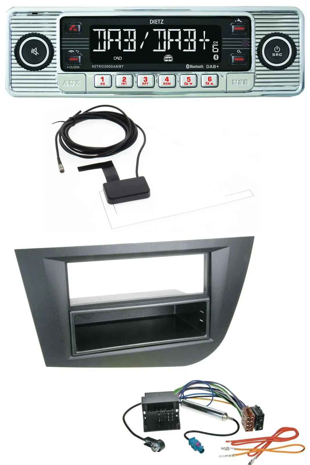 Dietz Bluetooth USB MP3 DAB Autoradio für Seat Leon (ab 05) - schwarz