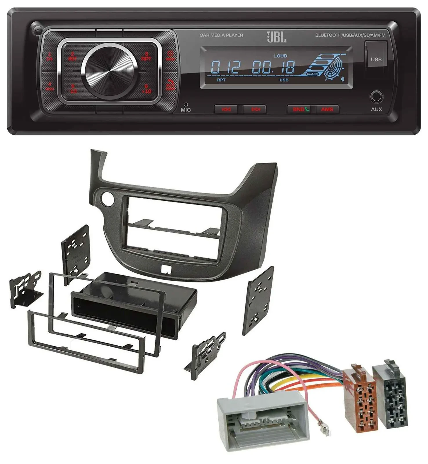 JBL SD AUX MP3 USB Bluetooth Autoradio für Honda Jazz (ab 2009) dunkelgrau