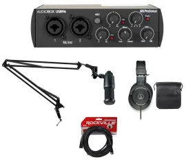 Audiobox+Audio Technica Podcast Bundle+Interface+Mic+Headphones+Microphone Stand