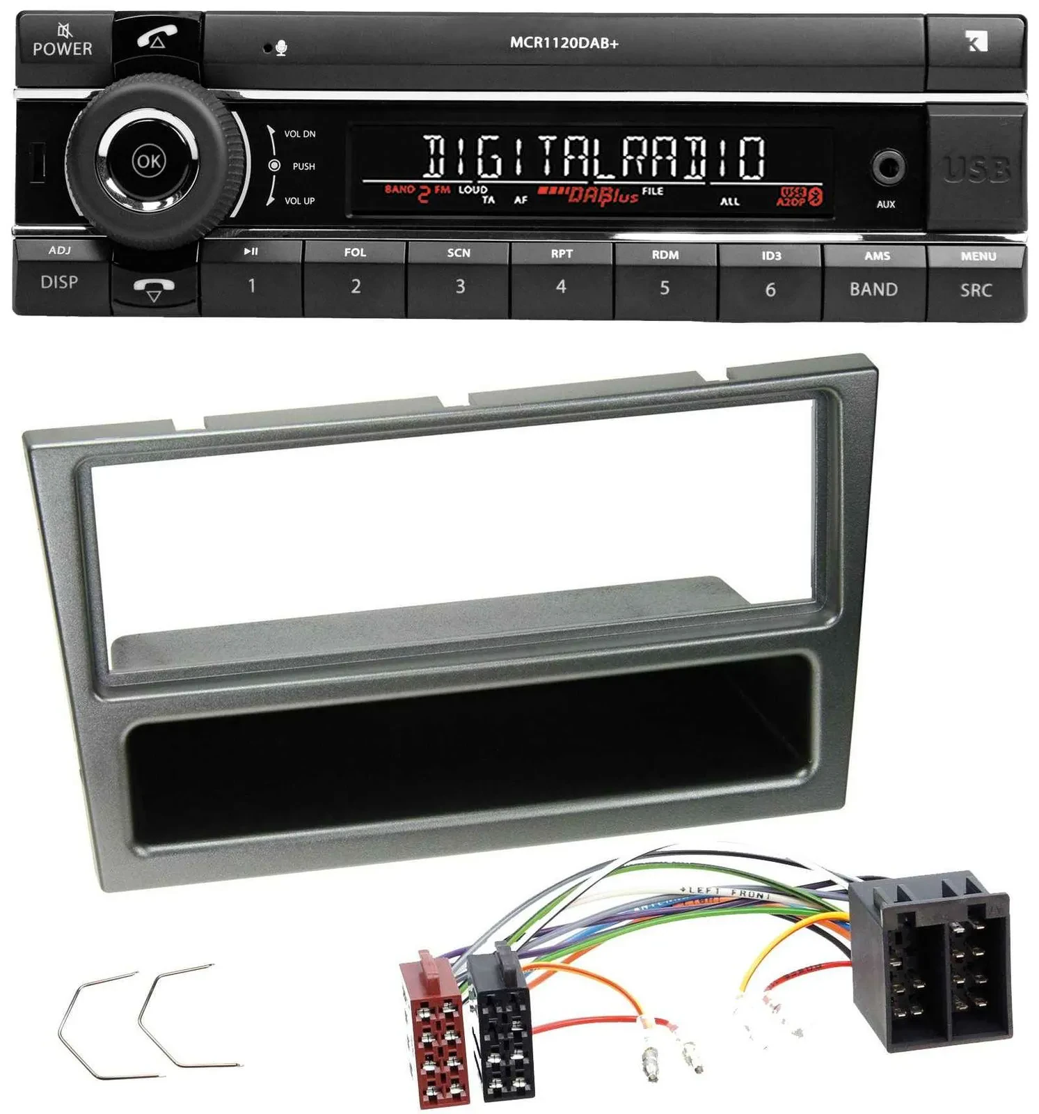 Kienzle Bluetooth MP3 USB DAB Autoradio für Opel Corsa C ISO 2000-2004 aluminium