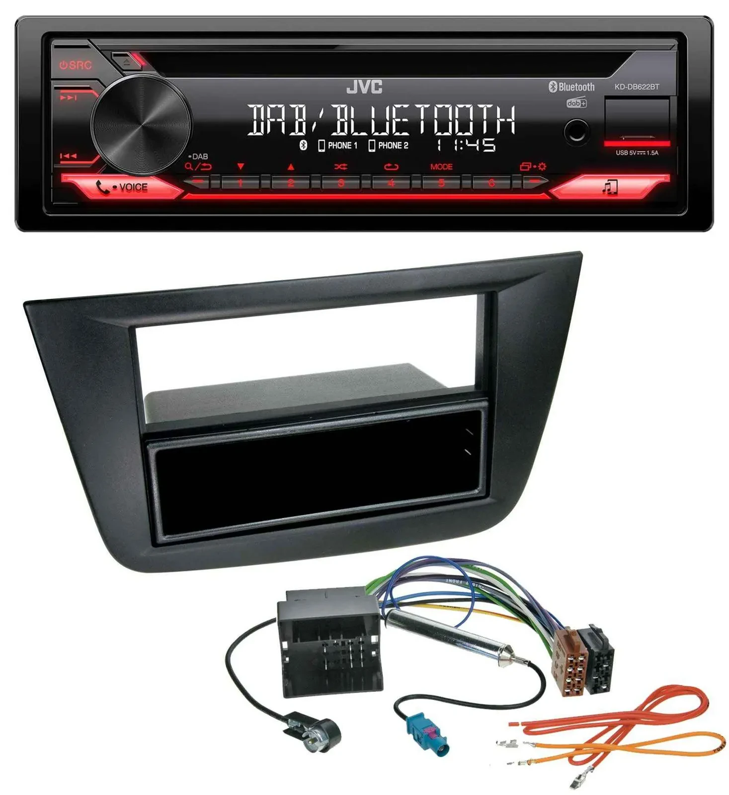 JVC CD DAB USB Bluetooth MP3 Autoradio für Seat Toledo Altea ab 05 schwarz