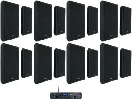 Rockville Rock Zone 8 Ch. Multi Room Home Receiver+(16) Black Slim Wall Speakers