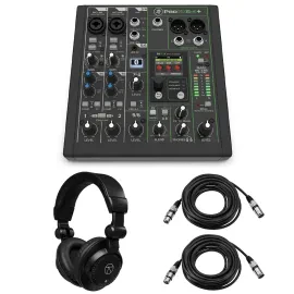 Mackie ProFX6v3+ 6-Channel Bluetooth Analog Mixer, w/Headphones  2x XLR Cable