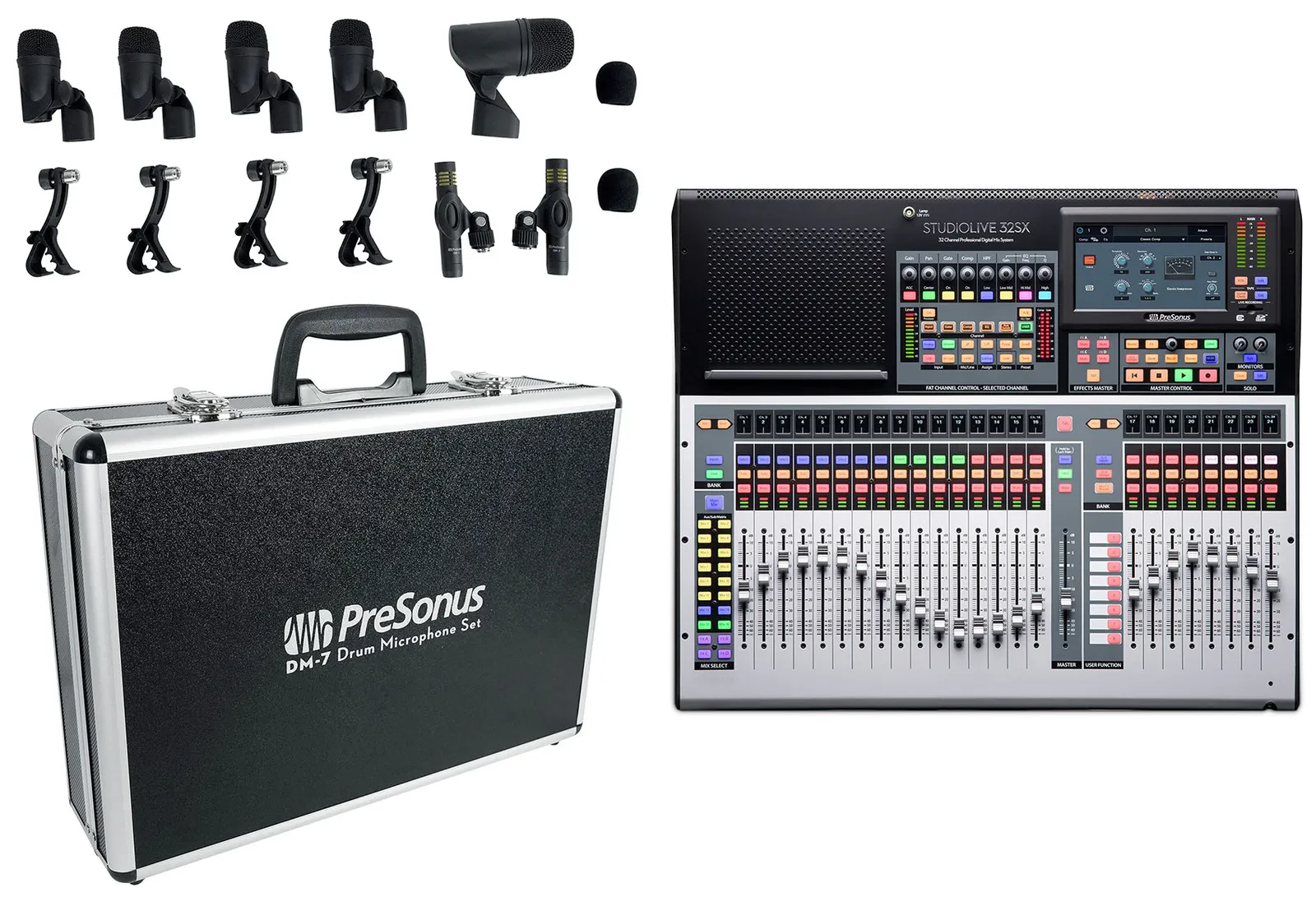 Цифровой микшер PreSonus StudioLive 32SX, 32 канала, 22 шины, с набором микрофонов DM-7