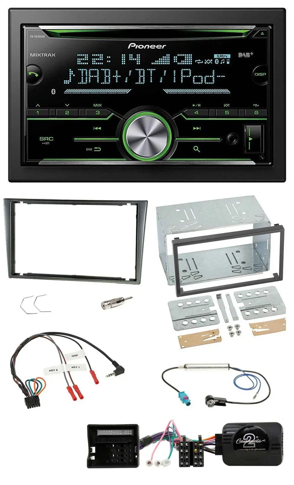 Автомагнитола Pioneer 2DIN, Bluetooth, DAB, USB, CD, для Opel Corsa C (2004–2006), поддержка управления с руля