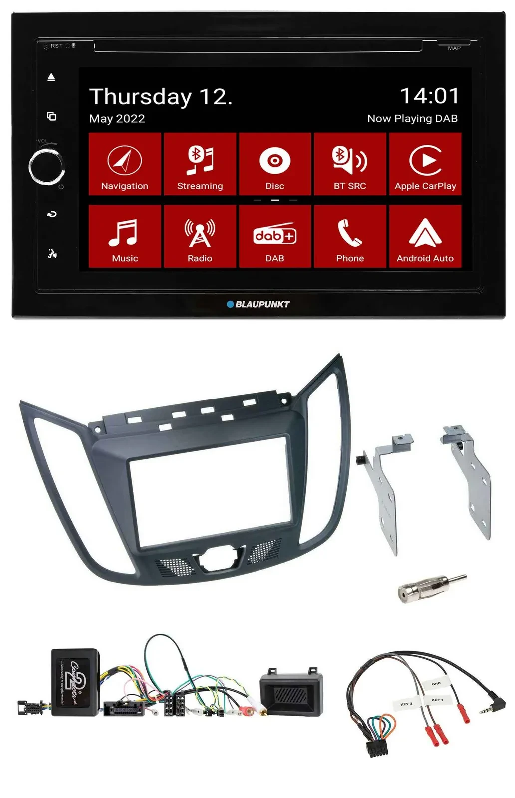 Blaupunkt Lenkrad DVD Bluetooth DAB 2DIN USB Autoradio für Ford C-Max ab 2011 gr