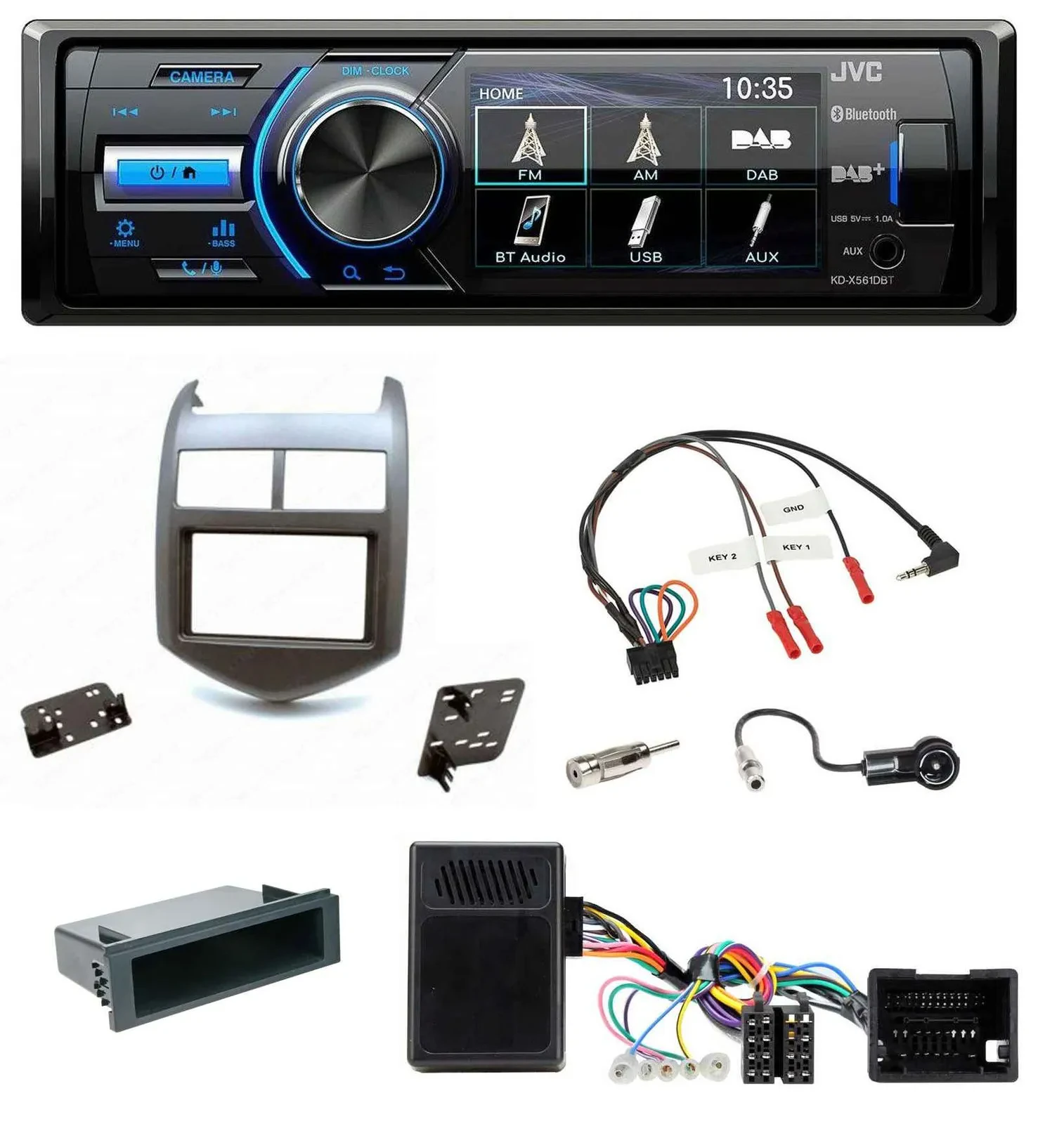 JVC Bluetooth Lenkrad USB DAB Autoradio für Chevrolet Aveo ab 11 dunkelgraumetal