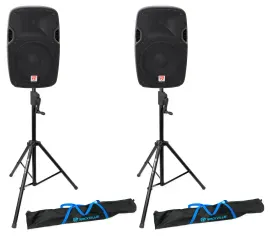 (2) Rockville SPGN128 12" Passive 1200W DJ PA Speakers+Crank-Up Speaker Stands