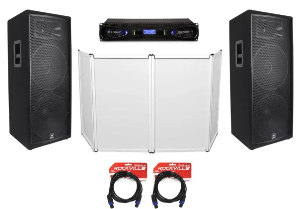 (2) JBL JRX225 Dual 15" 4000 Watt DJ/PA Speakers+Crown Amplifier+Cables+Facade