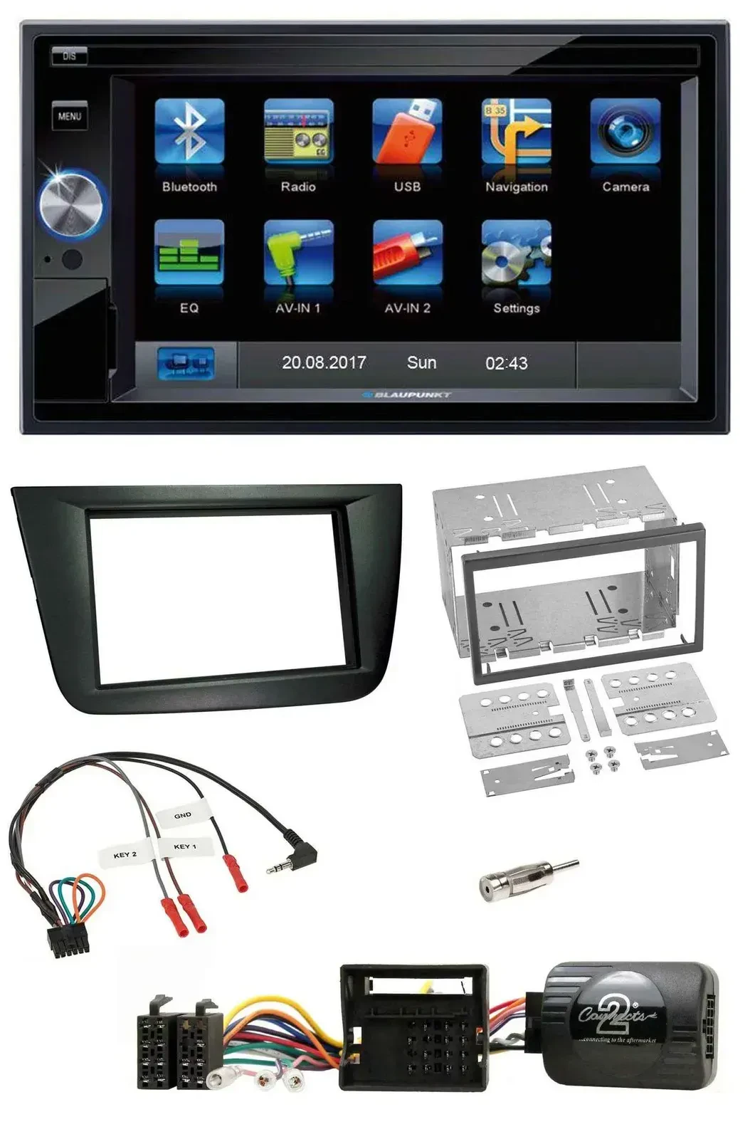 Blaupunkt Lenkrad USB Bluetooth TMC 2DIN Navigation für Seat Altea Toledo schwar
