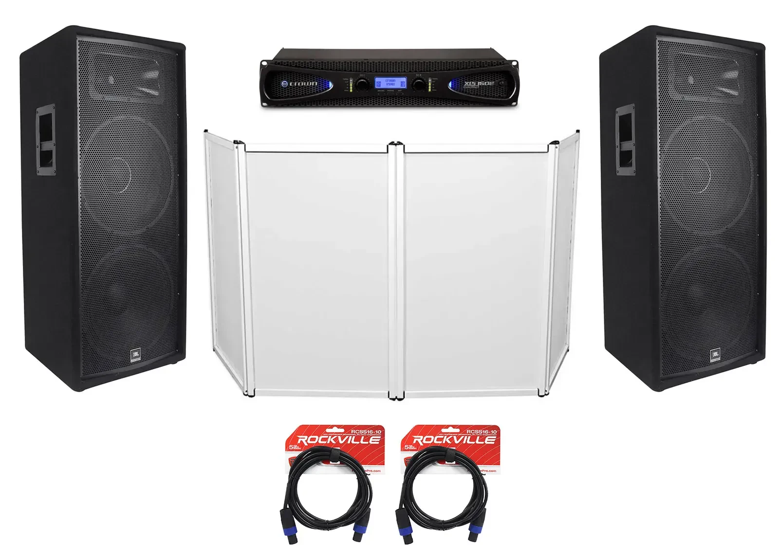 (2) JBL JRX225 Dual 15" 4000 Watt DJ/PA Speakers+Crown Amplifier+Cables+Facade